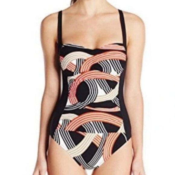 La Blanca Mio Sweetheart Neckline Wireless Geometric One Piece Swimsuit Size 12 - Picture 1 of 10